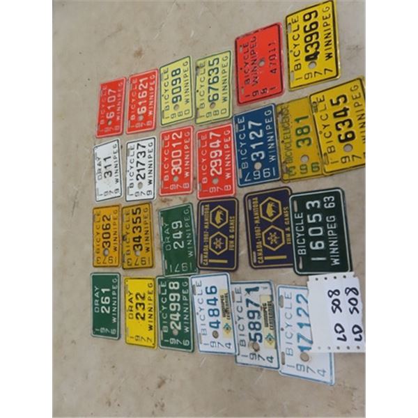 Approx 25 Bicycle License Plates 1960's , 70's & 80's Wpg