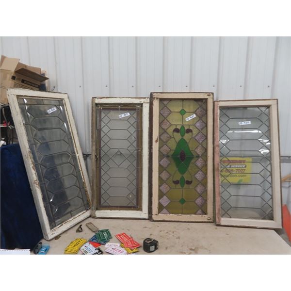 4 Windows- Stained Glass 42" x 20" & 40" x 19" & 2 Leaded 20" x 40" & 19" x 42"