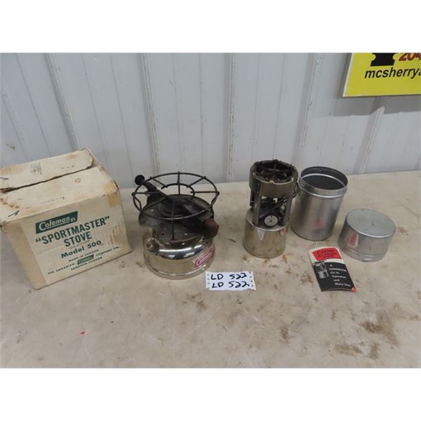 2 Coleman Cooker/Heater Mdl 500 & Coleman G I Pocket  Stove