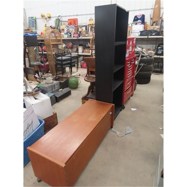 Open Book Shelf 72" x 24" x 12"  & Modern Cedar Chest 18" x 49" x 17"