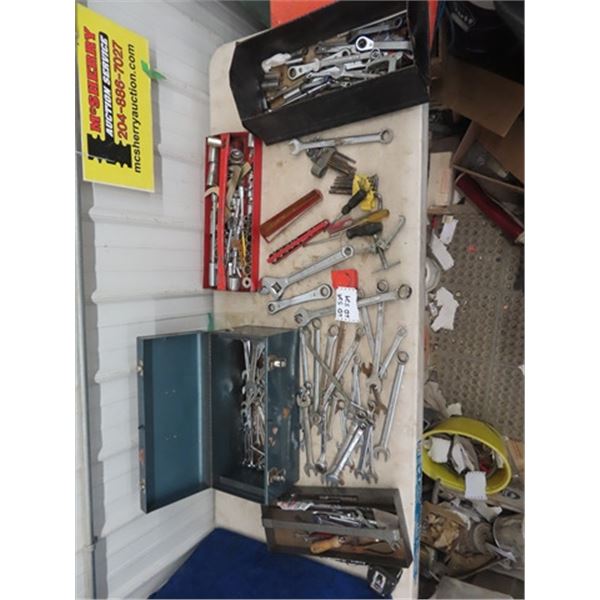 2 Metal Tool Boxes, Large Amount of Wrenches, Sockets, Crescent & Allan Wrenches