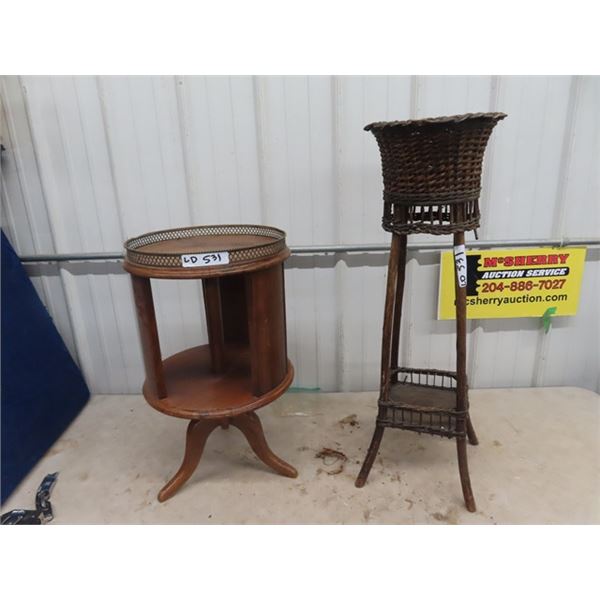 Lazy Suzy Style End Table & Wicker Fern Stand