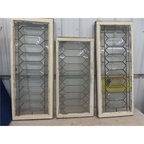 4 Leaded WIndows 19" x 42" , 19" x 40" , & 2) 19" x 48"