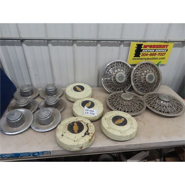 Set of Hubcaps - 4 Chev 1/2 Ton, 4 Crager Wire & 6 Chev