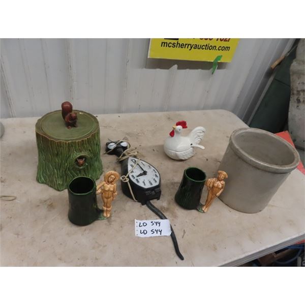 Motion Cat Kitchen Clock, Cookie Jar, 1 Gal Crock & Naughty Cups Plus