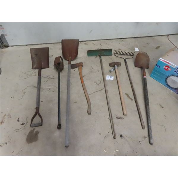 8 Yard Tools - Sledge, Axe, Shovel , Rakes & Hole Digger