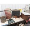 Image 1 : Copper Boiler, Flour Bin, Wooden Crates, Cast Christmas Tree Stand