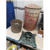 Image 3 : Copper Boiler, Flour Bin, Wooden Crates, Cast Christmas Tree Stand