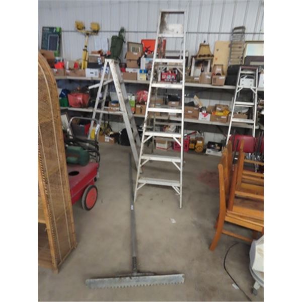 2 Step Ladders & Cement/Landscaping Rake