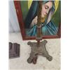 Image 5 : Religious Items- Brass Floor Lamp 72"Tall Jesus on The Cross Ornament 27" x 14" , & Religious Pictur