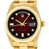 Image 1 : Rolex Mens 18K Yellow Gold Red Vignette Diamond Quickset President Wristwatch