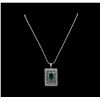 Image 2 : Platinum GIA Certified 6.98 ctw Emerald and Diamond Pendant With Chain