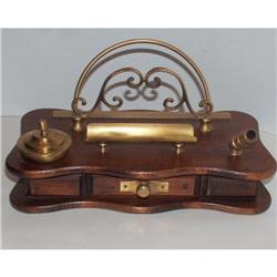 Wood & Brass Inkstand inkwell Recycled Craft #2187811