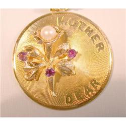 "Mother" 14K Jeweled Drop Pendant & Chain #2187820