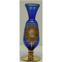 ART GLASS COBALT BLUE*FLOWERS*VASE #2187947