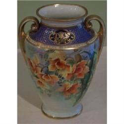 Large Hand Painted Orchids Unsigned Nippon Vase#2187991