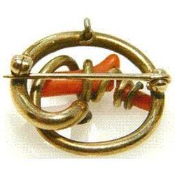 Old English Estate 14kt Gold Coral Pin c.19th #2188137