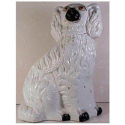 Staffordshire  white and gilt seated spaniel #2188152