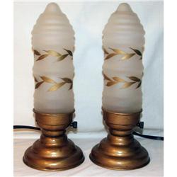 Pair of Art Deco Frosted Glass Bullet Lamps #2188176