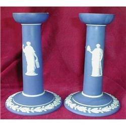 WEDGWOOD JasperWARE CANDLEsticks Dark BLUE #2188256