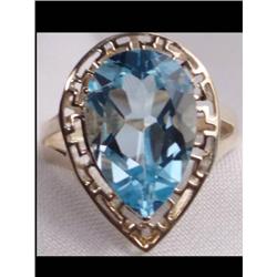 HUGE 3ct BLUE topaz GOLD FABULOUS RING !! #2188577