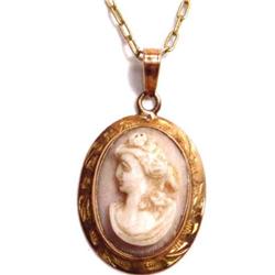 1800's angelskin CAMEO SOLID gold necklace #2188579