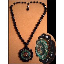 Vintage BLACK renaissance figural Necklace #2188603