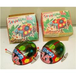 2 Japanese Flapping Lady Bug Tin Litho Wind #2188874