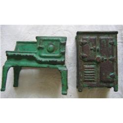 Antique Cast Iron Doll House ICEBOX & GAS STOVE#2204207