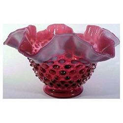 Fenton opalescent cranberry hobnail vase #2204528