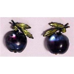 Austrian Plum fruit earrings with green #2204530
