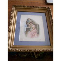 1908 Lithograph? of Lady by Mirror #2204682