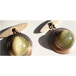 victorian cufflinks cat's eye chrysoberyl 9ct  #2233186