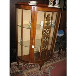 English Walnut Bow Front Curio  Early 1900's #2233222