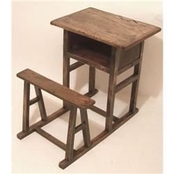 ANTIQUE WOOD DESK W BENCH 1920S #2233489