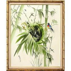 ORIG OIL PAINTING OF BIRD AMIDST BAMBOO #2233501