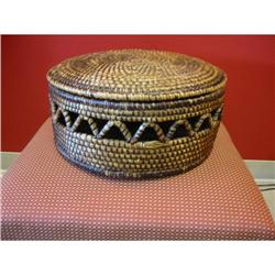 Spectacular intricate woven antique reed basket#2233663