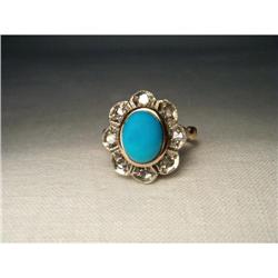 18K Pink Gold Diamond Turquoise Floral Ring #2233729