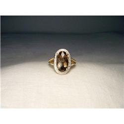 14K YG Gold Huge Smokey Quartz Diamond Ring #2233743