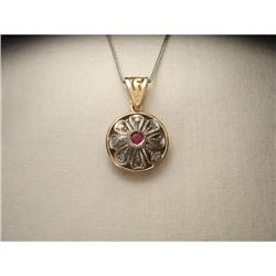 18K Pink Gold Diamond Ruby Filigree Pendant #2233829