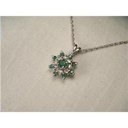 14K WG Diamond Emerald Floral Necklace Pendant #2233831