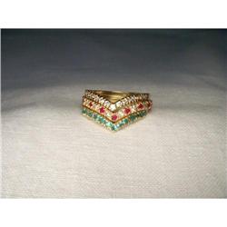 14K YG Diamond Ruby Emerald Stacking Band Rings#2233833