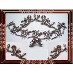 RARE Antique STERLING CHERUB Parure 4pc #2233889