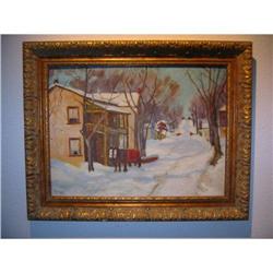 Winter Scene Oil Painting giltwood frame! #2233903