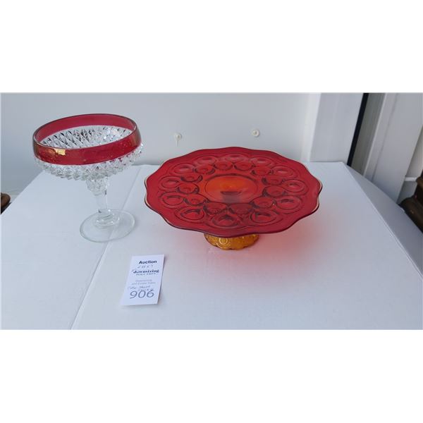 Red Glass Cake Stand & Bowl Cat A