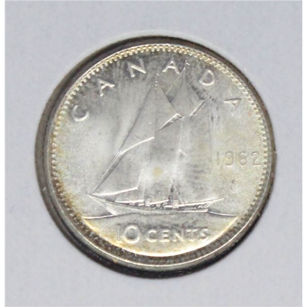 UNCIRCULATED 1962 CANADA SILVER 10 CENT