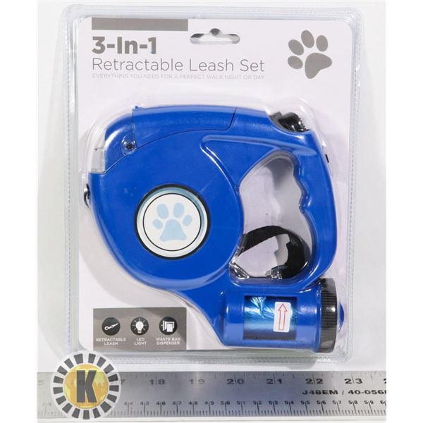 NEW 3 IN 1 RETRACTABLE LEASH SET (BLUE)