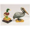 Image 1 : DUCK FIGURINE + WOOD CARVED PELICAN FIGURINE