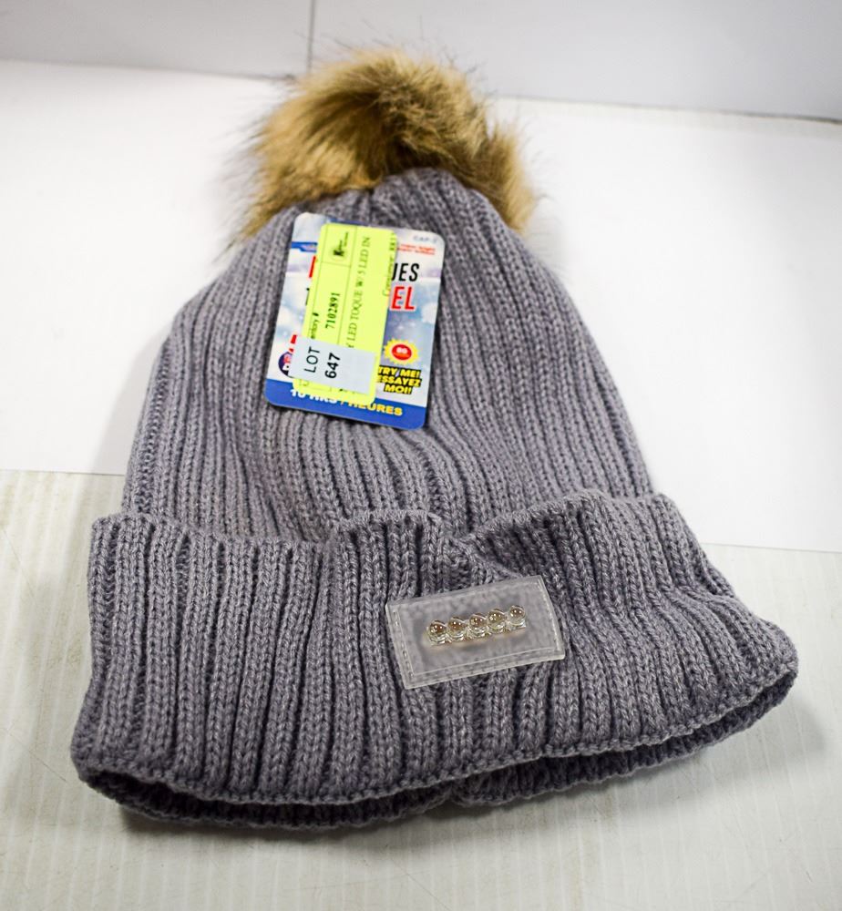 NEW GRAY LED TOQUE W/ 5 LED IN THE RIM