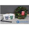 Image 1 : Holiday Time Christmas Wreath & Set of (4) NIB Holiday Mugs